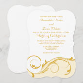 Gold Cream Floral Swirl Bracket Wedding Invitae Kaart (Voorkant / Achterkant)