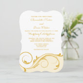 Gold Cream Floral Swirl Bracket Wedding Invitae Kaart (Staand voorkant)