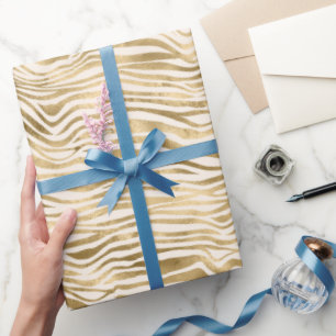 Gold Cream Glitzy Glitter Zebra Print  Cadeaupapier