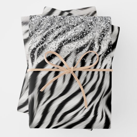 Gold Cream Glitzy Glitter Zebra Print Inpakpapier Vel (In situ)
