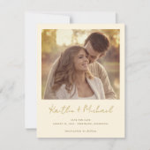 Gold & Cream Modern Handwriting Photo Weddenschap Save The Date (Voorkant)