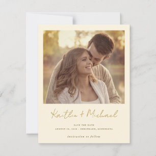Gold & Cream Modern Handwriting Photo Weddenschap Save The Date