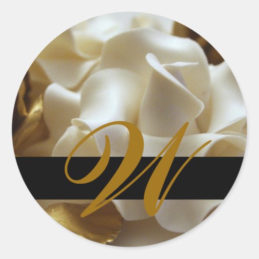 Gold Cream Roos Monogram Bruiloft Stickers (Voorkant)