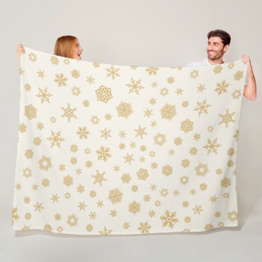 Gold Cream Snowflakes White Winter Kerstmis Fleece Deken (In situ)