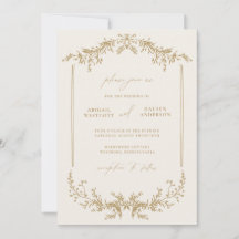 Gold & Cream Wedding Invitation Kaart
