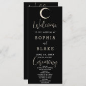 Gold Crescent Moon Celestial Black Wedding Program (Voorkant / Achterkant)