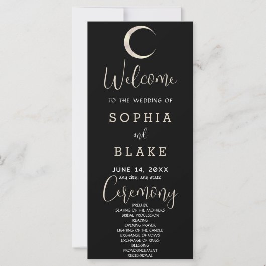 Gold Crescent Moon Celestial Black Wedding Program (Voorkant)