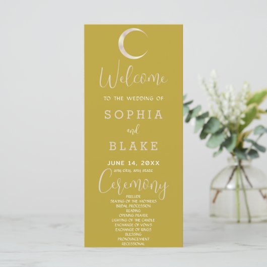Gold Crescent Moon Celestial Gold Wedding Program (Staand voorkant)