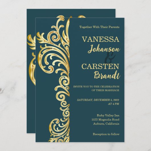 Gold Crest bruiloft uitnodiging (Voorkant / Achterkant)