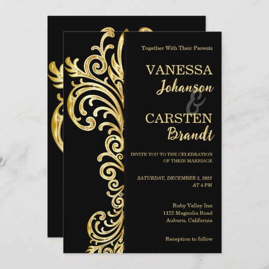 Gold Crest bruiloft uitnodiging (Voorkant / Achterkant)