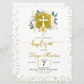Gold Crest et cross Genre Invitation Baptême neutr (Devant / Derrière)