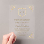 Gold Crest Monogram  Lijst bruiloft Acryl Uitnodigingen (Insitu (Draagbaar))