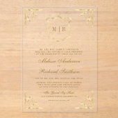 Gold Crest Monogram  Lijst bruiloft Acryl Uitnodigingen (Voorkant)