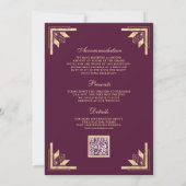 Gold Crest Monogram QR Code Plum Purple Wedding Kaart (Achterkant)
