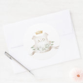 Gold Crest Royal Crown Bruiloft Monogram Ronde Sticker (Envelop)