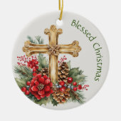 Gold Cross Bouquet Blessed Christmas Keramisch Ornament (Voorkant)