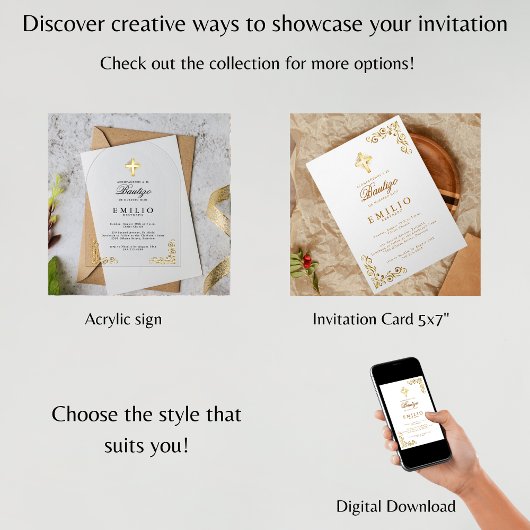 Gold Cross De Bautizo Spaans Geslacht Neutraal Wit Acryl Uitnodigingen