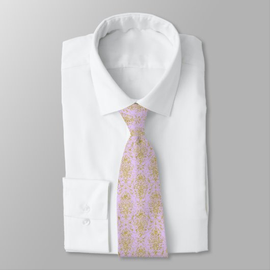 Gold Cross en Gold Damask op Lila achtergrond Stro Stropdas (Gebonden)