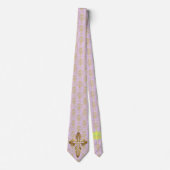 Gold Cross en Gold Damask op Lila achtergrond Stro Stropdas (Voorkant)