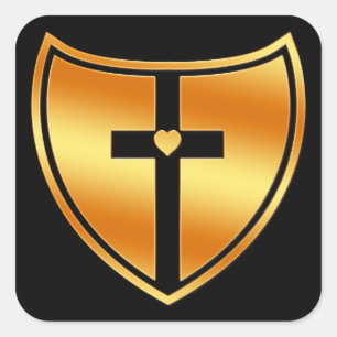 Gold Cross en Heart Shield Vierkante Sticker