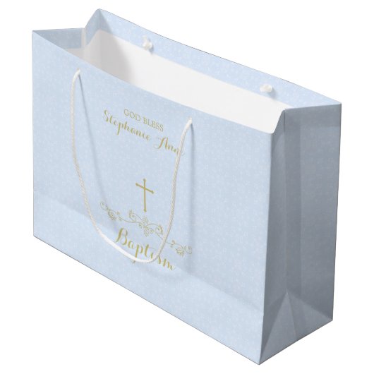 Gold Cross en Laurels in Light Blue Large Cadeautasje (Voorkant Gekanteld)