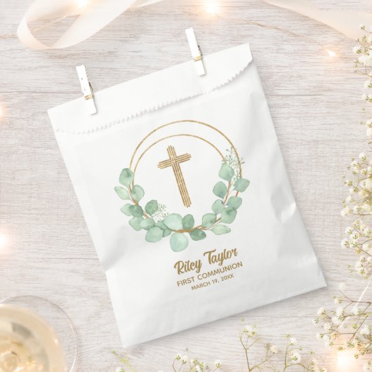 Gold Cross Eucalyptus First Community Bedankzakje (Geknipt)