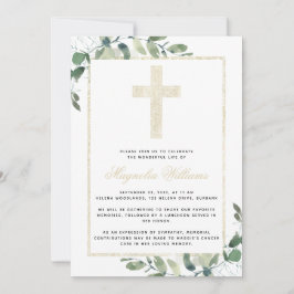 Gold Cross Eucalyptus Memorial Service Kaart