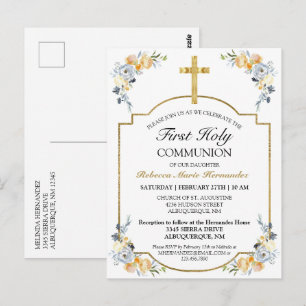 Gold Cross Floral 1st Heilige Communauteit Briefkaart