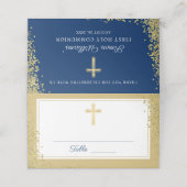 Gold Cross Glitter Navy Blue First Heilige Communi (Buitenkant ongevouwen)