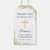 Gold Cross Glitter Navy Blue First Heilige Communi Cadeaulabel (Voorkant)
