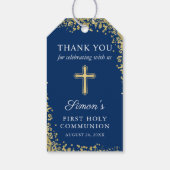 Gold Cross Glitter Navy Blue First Heilige Communi Cadeaulabel (Achterkant)