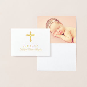 Gold Cross God Bless Baby Religieuze Baptisme Folie Kaarten
