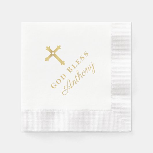 Gold Cross God Bless Baby Religieuze Baptisme Servet (Voorkant)