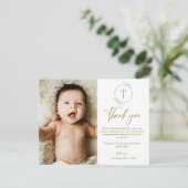 Gold Cross Greenery Krans doop foto Dank u Bedankkaart (Staand voorkant)
