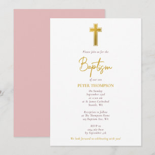 Gold Cross-Hand Geschreven Manuscript Girl Baptism Kaart