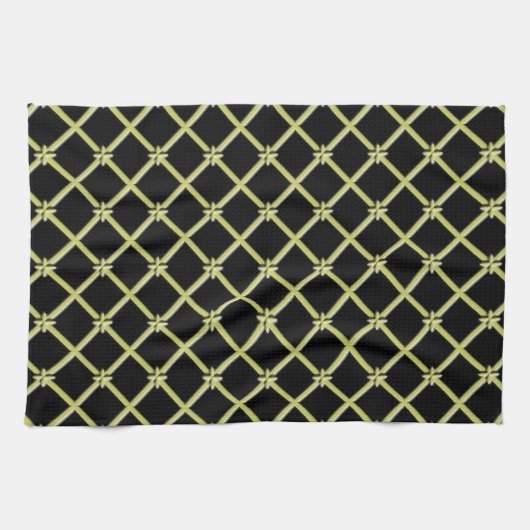 Gold Cross Pattern op Black Kitchen Towels Theedoek (Horizontaal)