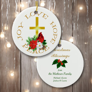 Gold Cross Red Cardinale Bouquet Keramisch Ornament