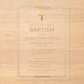 Gold Cross Script Typografie Chic Elegant Doopsel Acryl Uitnodigingen (Voorkant)