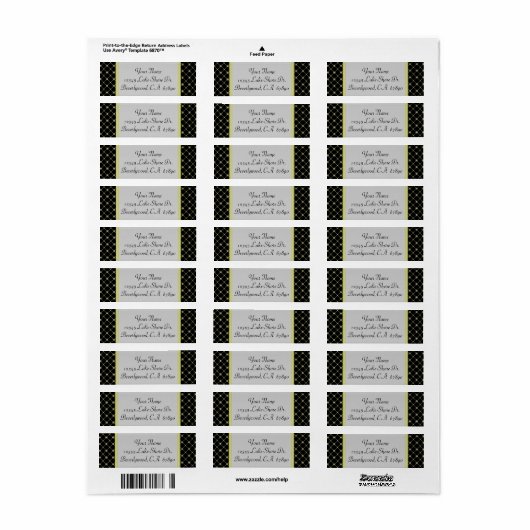 Gold Crosses Pattern on Black Custom Address Label (Full Sheet)