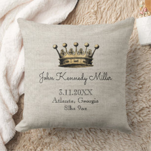 Gold Crown Beige Baby Birth Announcement Keepslag Kussen