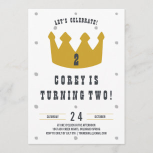 Gold Crown Birthday Invitation Kaart