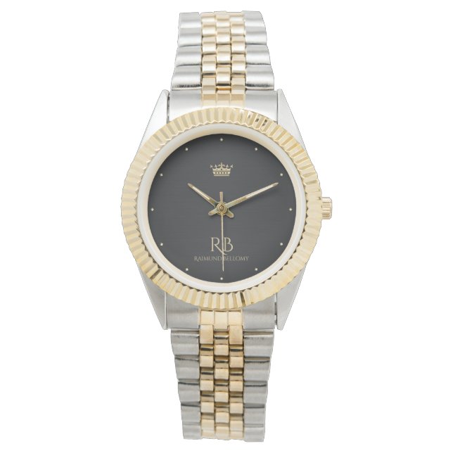 Gold Crown Black Metallic Watch Horloge (Voorkant)