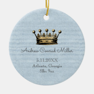 Gold Crown Blue Baby Boy Geboorteaankondiging Keramisch Ornament