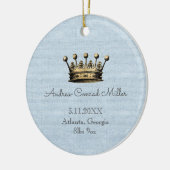 Gold Crown Blue Baby Boy Geboorteaankondiging Keramisch Ornament (Links)