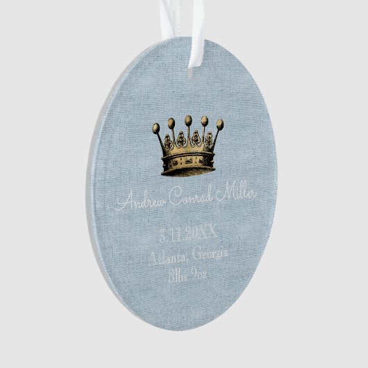 Gold Crown Blue Baby Boy Geboorteaankondiging Ornament (voorkant)