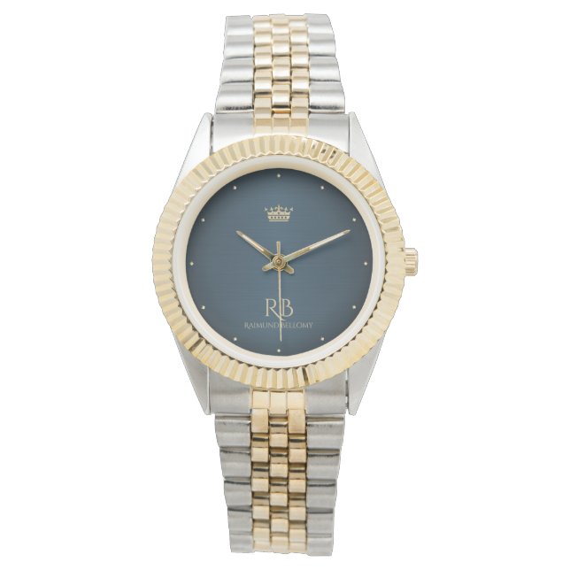 Gold Crown Blue Metallic Watch Horloge (Voorkant)