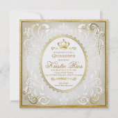 Gold Crown, Elégant, Quinceanera Invitation (Devant)