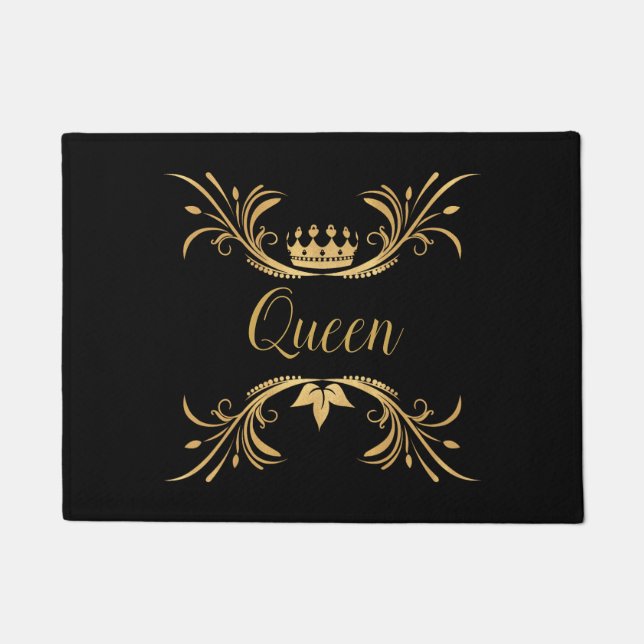 Gold Crown en Flouish Black Deurmat (Voorkant)