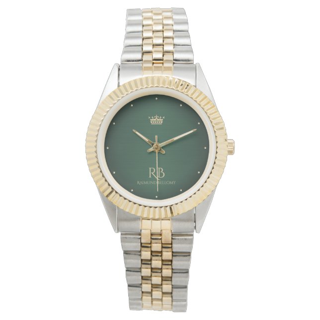 Gold Crown Green Metallic Watch Horloge (Voorkant)