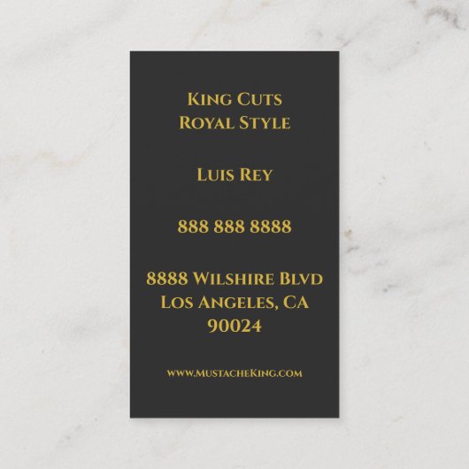 Gold Crown King Mustache Barbershop Visitekaartje (Achterkant)